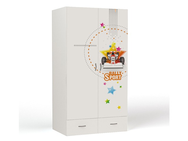 Шкаф 2-х дверный "Sport" белый для мальчика