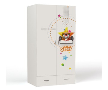Шкаф 2-х дверный "Sport" белый для мальчика