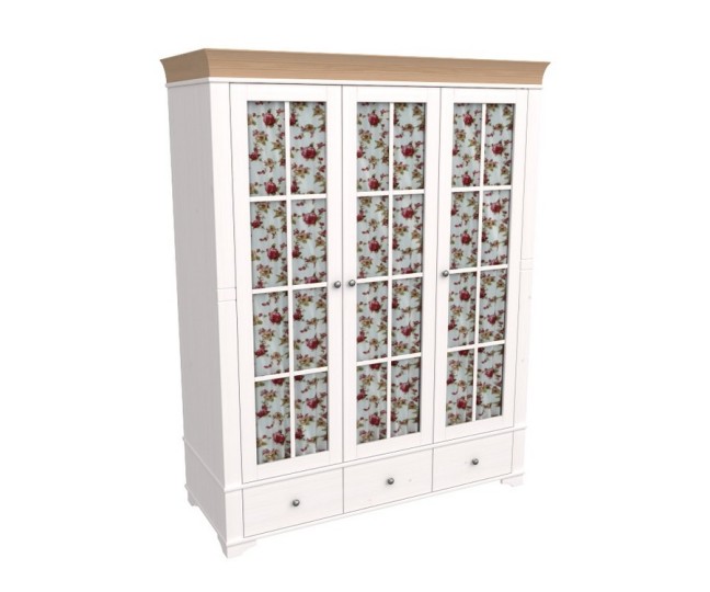 Шкаф 3х дверный со стеклянными дверями "Бейли" белый воск