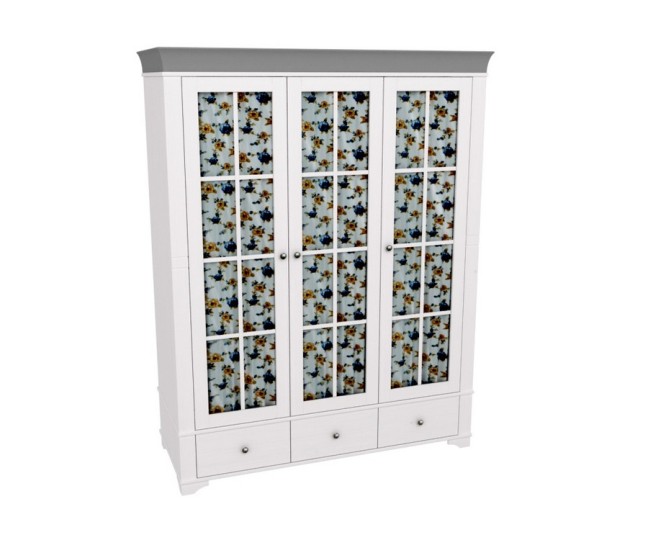 Шкаф 3х дверный со стеклянными дверями "Бейли" белый воск