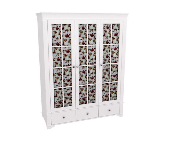 Шкаф 3х дверный со стеклянными дверями "Бейли" белый воск