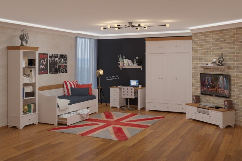 Шкаф 3х дверный со стеклянными дверями "Бейли" белый воск