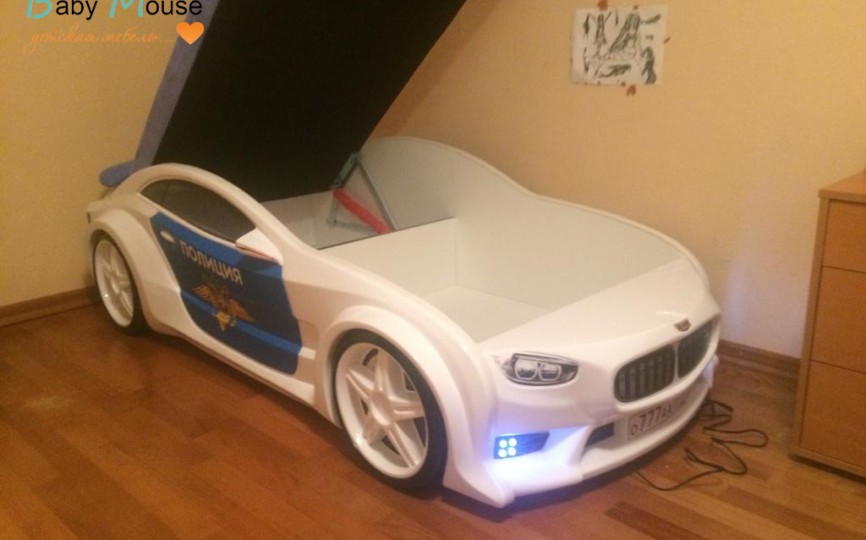 Кровать-машина объемная NEO "БМВ" Полиция