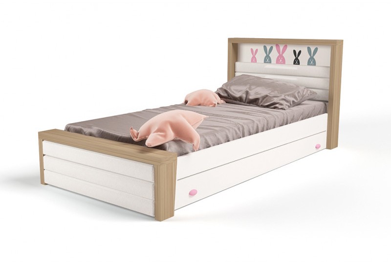 Кровать №4 с мягким изножьем MIX BUNNY розовый, 190х120 см 