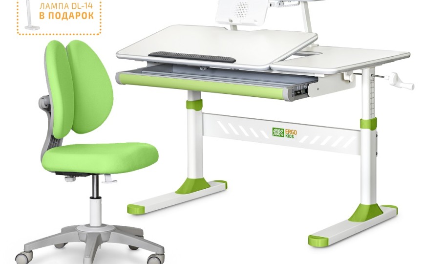 Комплект парта Ergokids + кресло ErgoKids Sprint Duo Lite (TH-320 W/G + Y-412 Lite G)