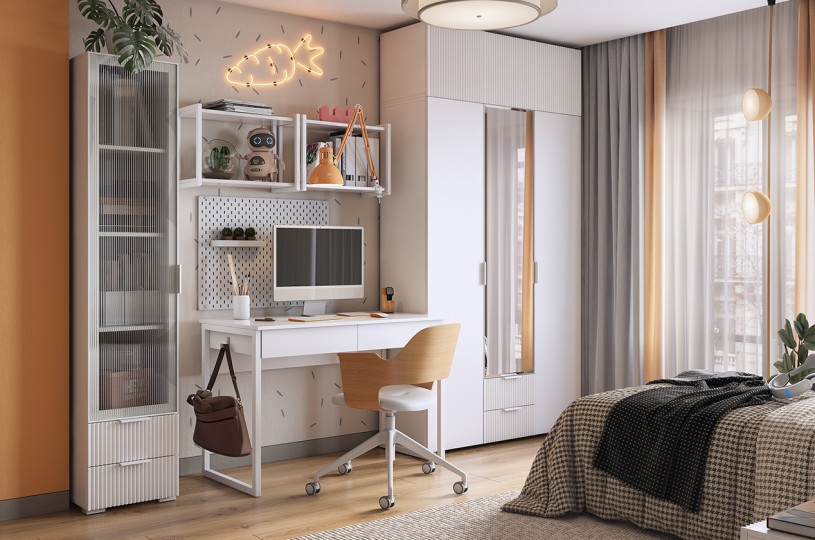 Шкаф трехдверный Зефир с зеркалом, белый