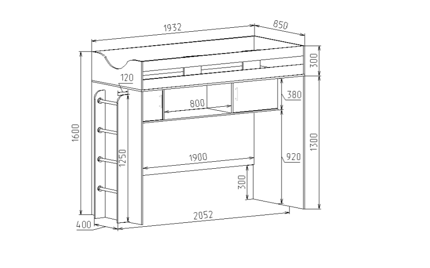 Кровать-чердак "Фанки Кидз-22" + кровать 13/53СВ + стол письменный 13/58 СВ + лестница-комод 13/8 СВ(Азбука мебели) 