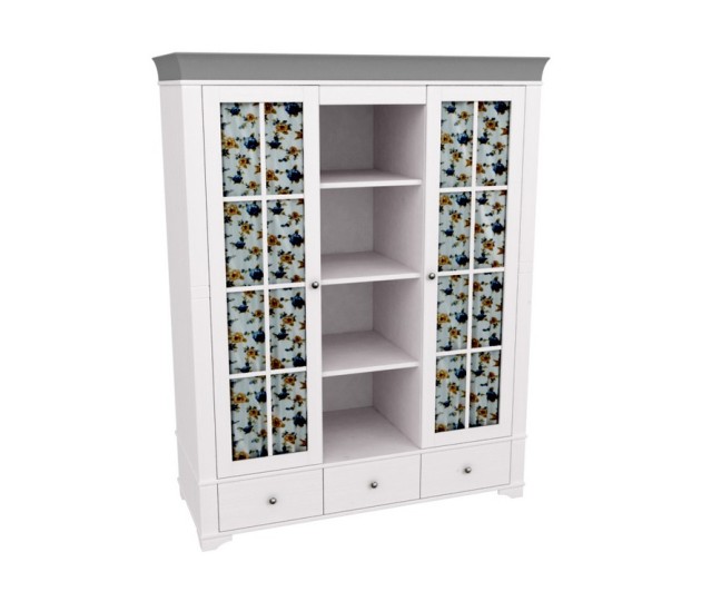 Шкаф с 2-мя стеклянными дверями и полками "Бейли" белый воск