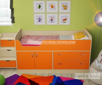 Детская низкая кровать-чердак, 160х70 см "Фанки Кидз 9" + лестница 13/19 СВ (Азбука Мебели)