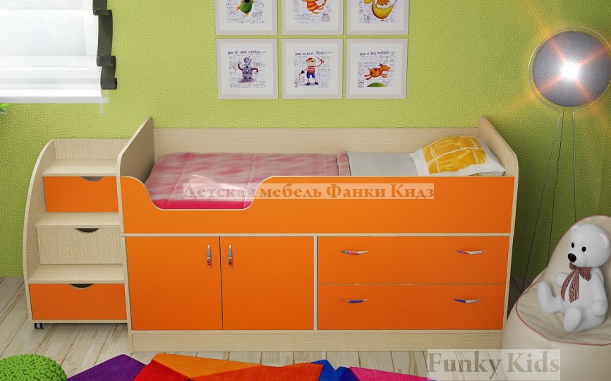Детская низкая кровать-чердак, 160х70 см "Фанки Кидз 9" + лестница 13/19 СВ (Азбука Мебели)