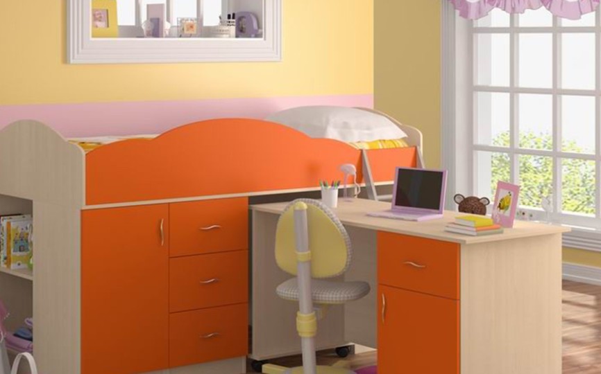 Детская кровать-чердак низкая "Дюймовочка 5", комплектация №3