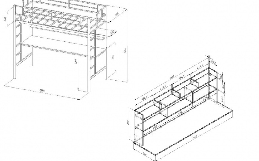 Кровать-чердак Севилья - 1.2 с рабочей поверхностью