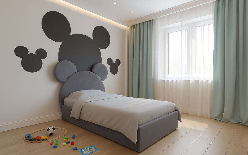 Кровать мягкая Микки, изголовье с ушками