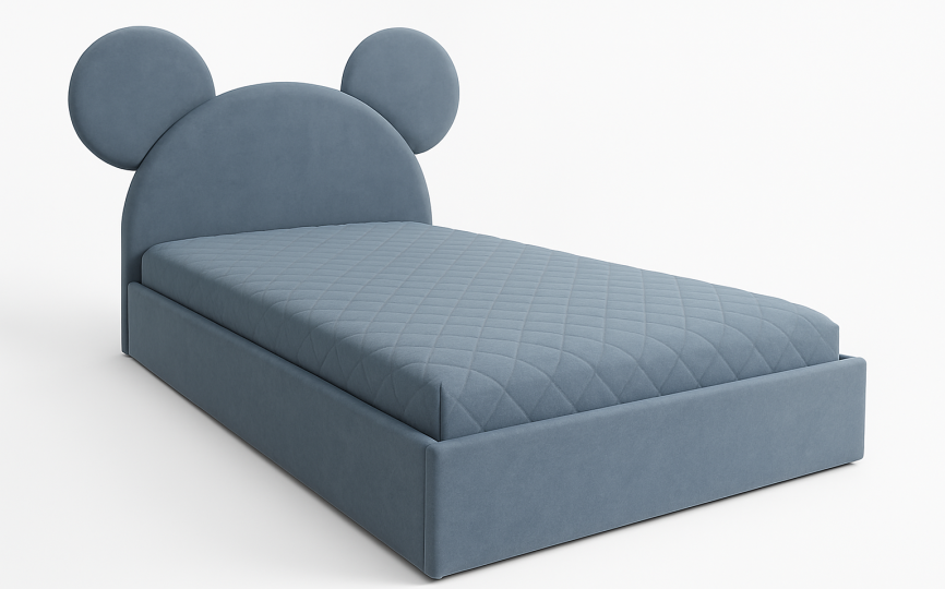Кровать мягкая Микки, изголовье с ушками