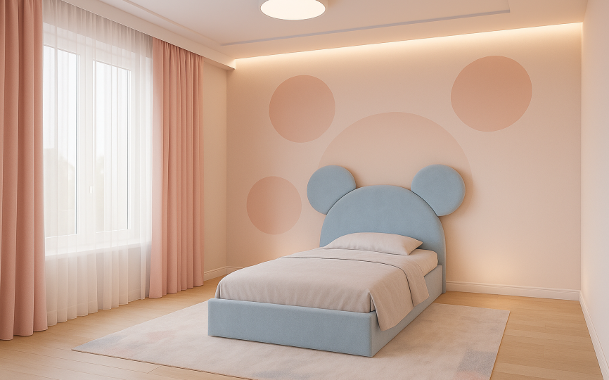 Кровать мягкая Микки, изголовье с ушками