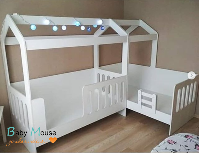 Домик кроватка Сказка для двух детей 160х80, ДС-1/1 белая + ДС 15/1 белая