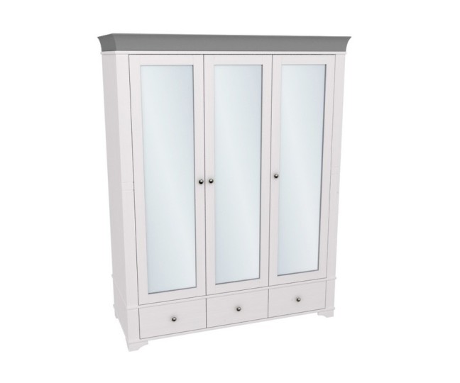 Шкаф 3х дверный с зеркальными дверями "Бейли" белый воск Шкаф 3х дверный с зеркальными дверями "Бейли" белый воск