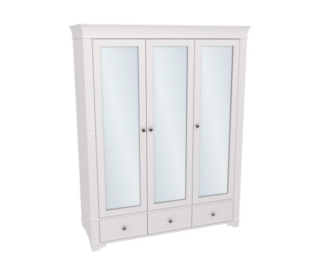 Шкаф 3х дверный с зеркальными дверями "Бейли" белый воск Шкаф 3х дверный с зеркальными дверями "Бейли" белый воск
