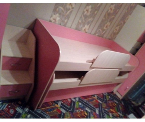 Двухъярусная низкая кровать с выдвижным ящиком "Фанки Кидз 8" (Азбука Мебели) 