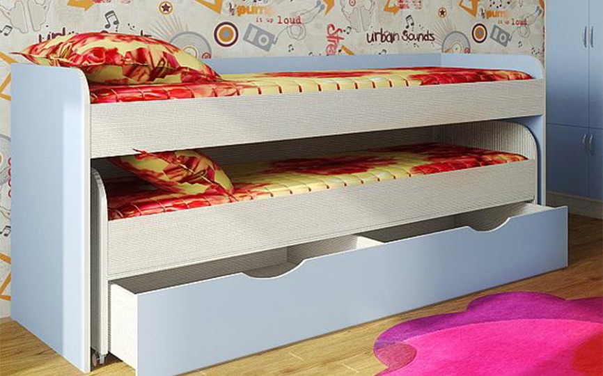 Двухъярусная низкая кровать с выдвижным ящиком "Фанки Кидз 8" (Азбука Мебели) 