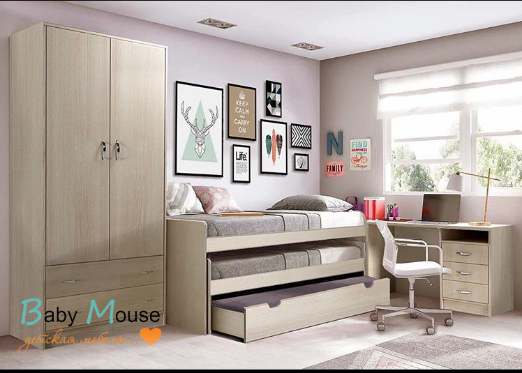 Двухъярусная низкая кровать с выдвижным ящиком "Фанки Кидз 8" (Азбука Мебели) 