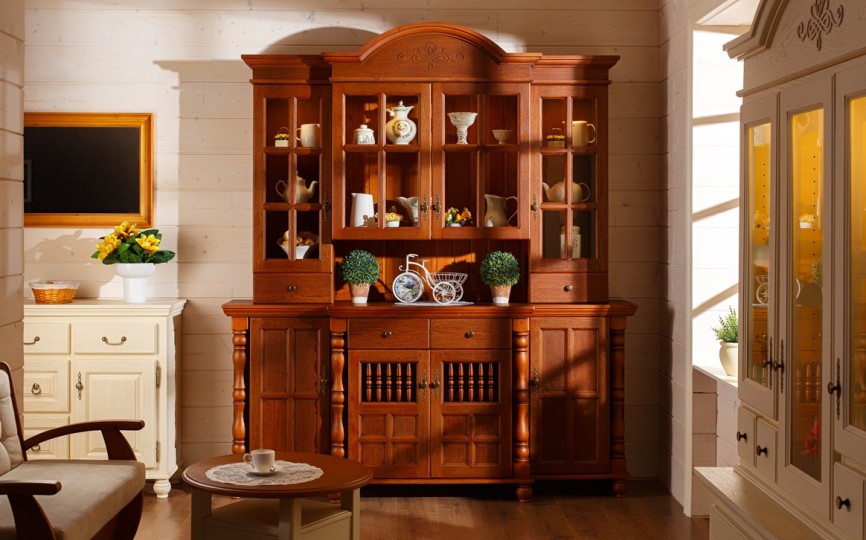 Сервант четырехдверный Валенсия 2-73 на круглых ножках