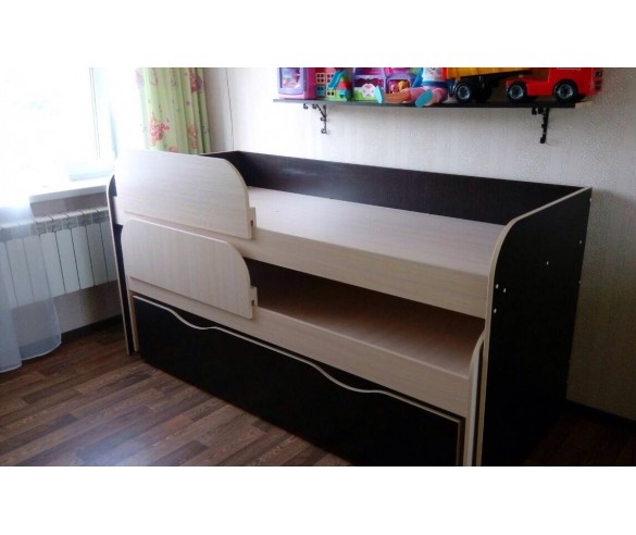 Двухъярусная низкая кровать "Фанки Кидз 8" + ограничитель 13/17 СВ - 2 шт + лестница 13/19 СВ (Азбука Мебели) 