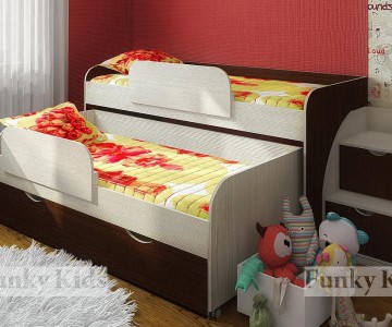 Двухъярусная низкая кровать "Фанки Кидз 8" + ограничитель 13/17 СВ - 2 шт + лестница 13/19 СВ (Азбука Мебели) 