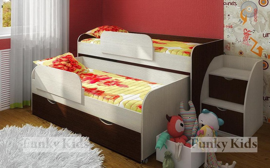 Двухъярусная низкая кровать "Фанки Кидз 8" + ограничитель 13/17 СВ - 2 шт + лестница 13/19 СВ (Азбука Мебели) 