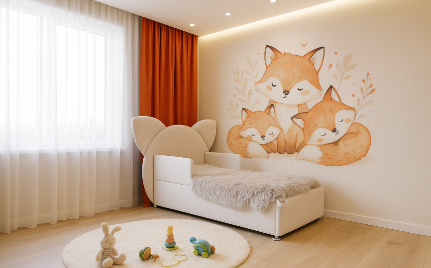 Кровать мягкая Китти, изголовье с ушками