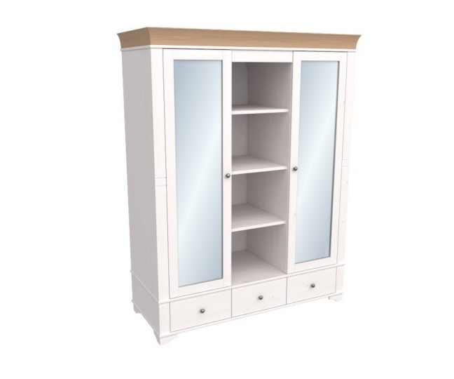 Шкаф с 2-мя зеркальными дверями и полками "Бейли" белый воск Шкаф с 2-мя зеркальными дверями и полками "Бейли" белый воск