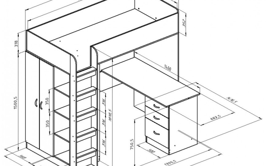 Кровать чердак Теремок-3