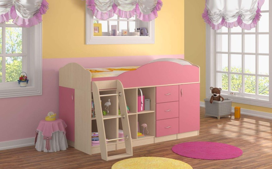 Детская кровать-чердак низкая "Дюймовочка 5", комплектация №4