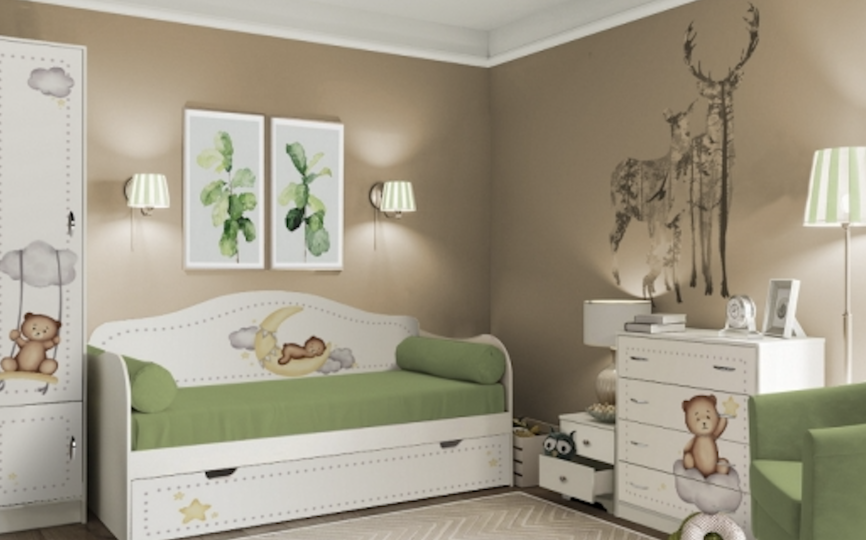 Детская комната Мишка №2 (190х80) с 2 дверным шкафом