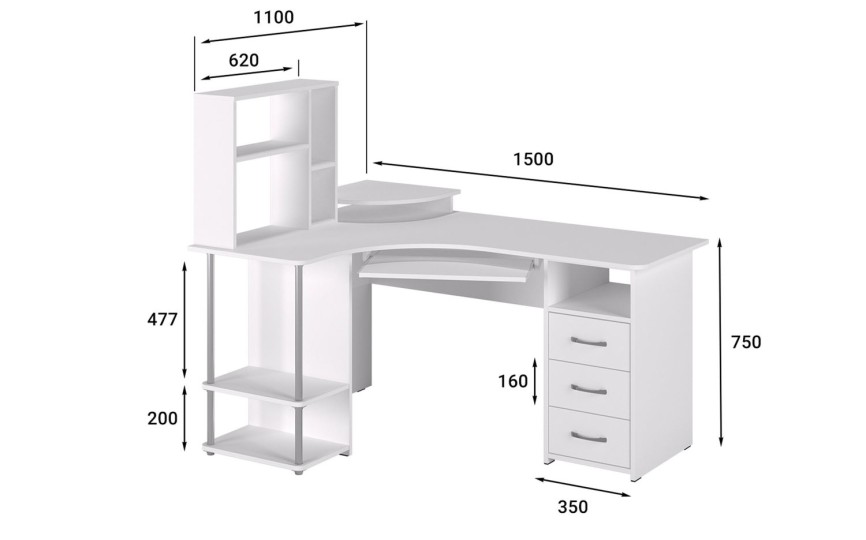 Стол компьютерный С-237+СЕ237 белый