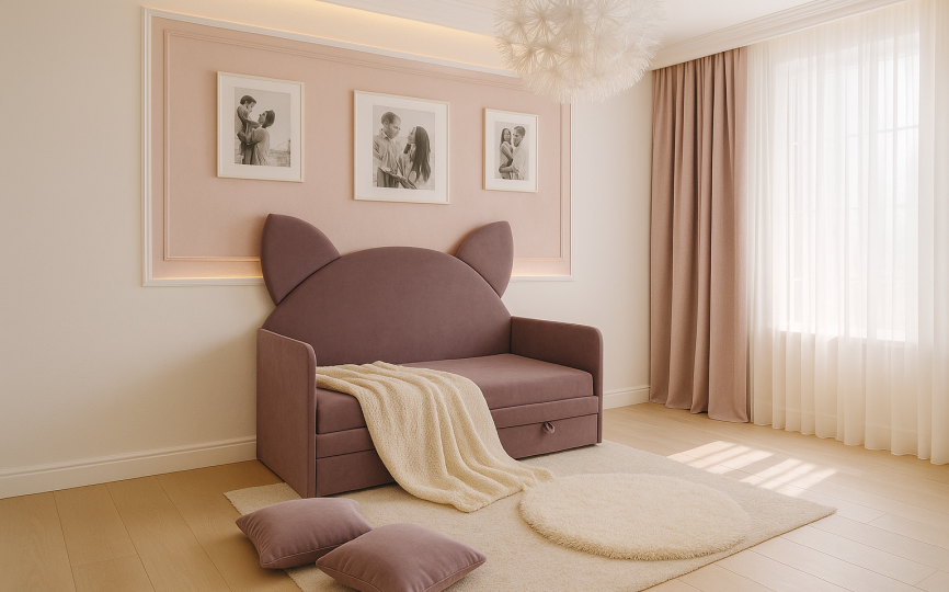 Кровать диван Котя с высокой спинкой с ушками