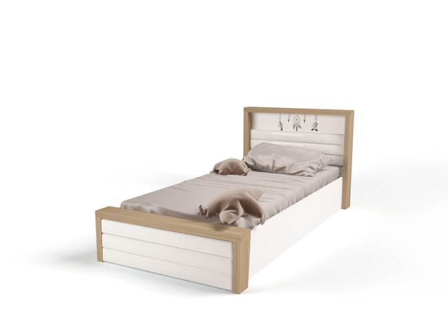 Кровать №6 с подъемным механизмом, с мягким изножьем MIX Ловец снов (кремовый, цветной)