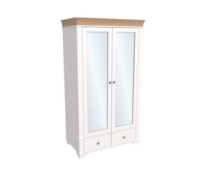 Шкаф 2х дверный с зеркальными дверями "Бейли" белый воск