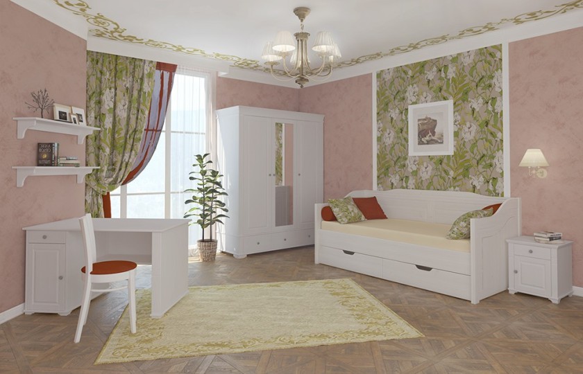 Шкаф 2х дверный с зеркальными дверями "Бейли" белый воск