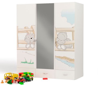 Шкаф 3-х дверный "Bears" с зеркалом белый с мишками Шкаф 3-х дверный "Bears" с зеркалом белый с мишками