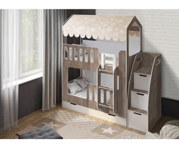 Двухъярусная кровать Домик Сказка цветная ДС-17/2