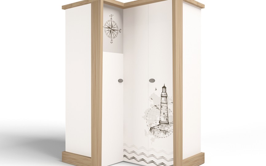 Шкаф угловой, гармошка MIX OCEAN (голубой или кремовый)