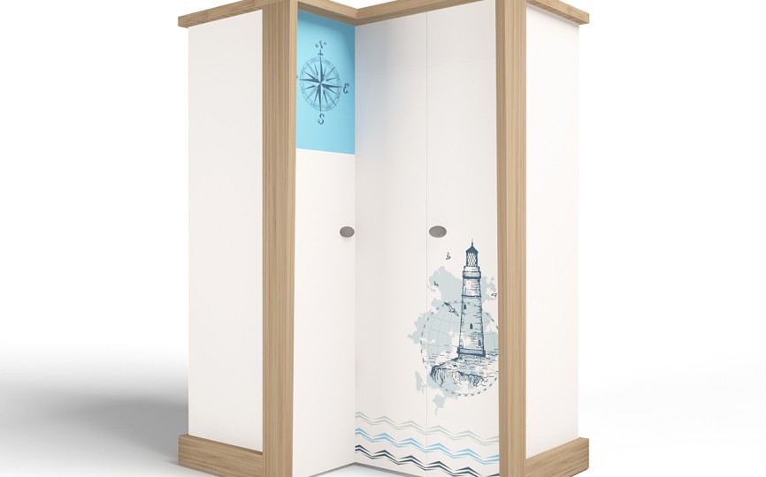 Шкаф угловой, гармошка MIX OCEAN (голубой или кремовый)