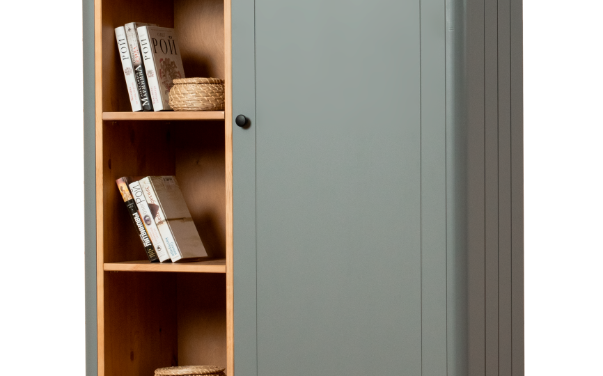 Шкаф Гретта №7, 8 высокий с открытыми полками, ящиком и дверью