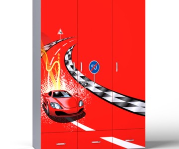 Шкаф 3-х дверный "Formula" красный для мальчика