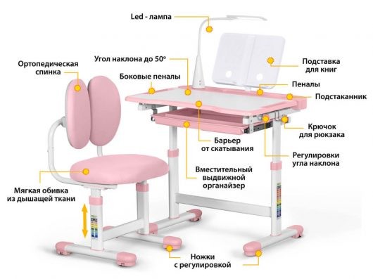 Комплект парта и стульчик EVO BD-20, с лампой