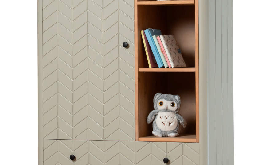 Шкаф Гретта №9 низкий с открытыми полками, двумя ящиками и дверью