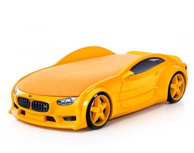 Кровать-машина объемная NEO "БМВ" желтая