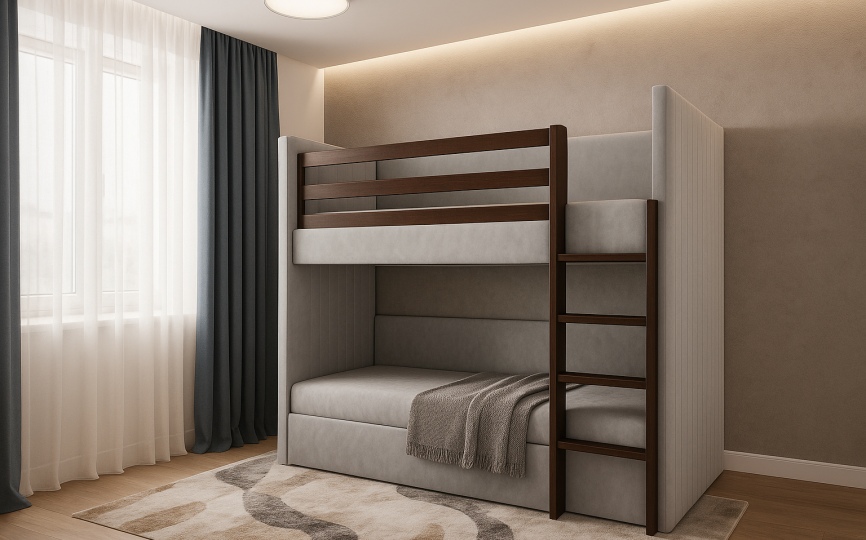 Кровать мягкая  двухъярусная Чип и Дейл