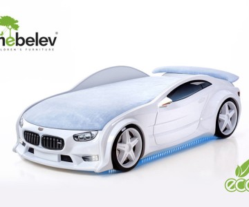 Кровать-машина объемная NEO "БМВ" белая